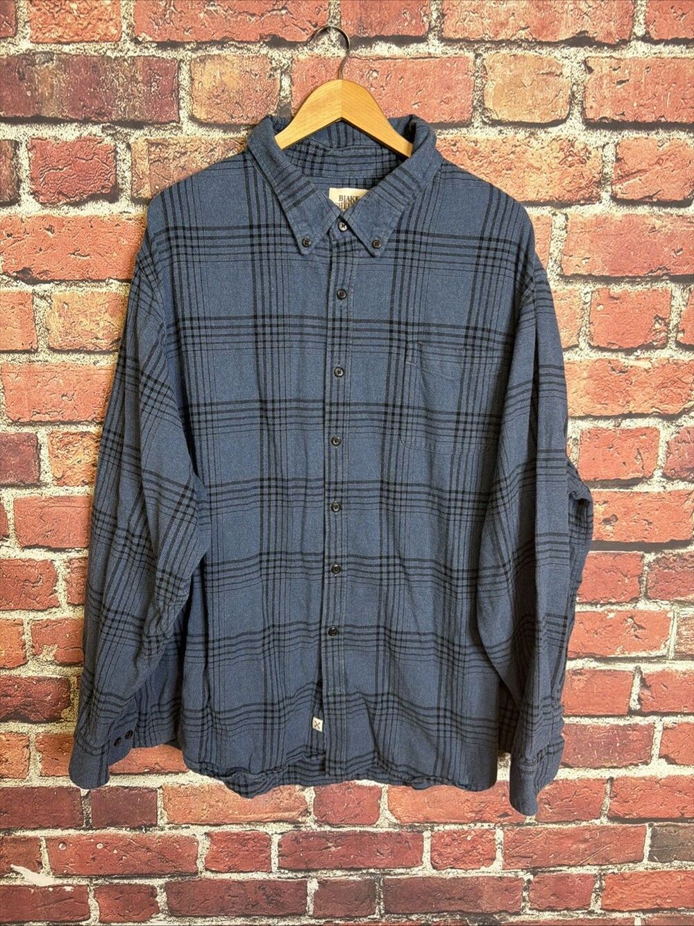 Blake Shelton x Lands' End Shirt Mens 4XL Blue Plaid Flannel Button Up